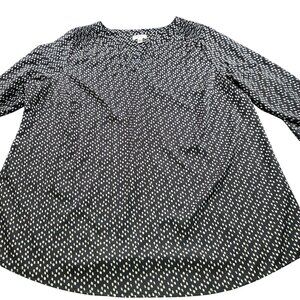 Croft & Barrow 1X V Neck Roll Tab Sleeve Polka Dot Blouse Ruched Sholder